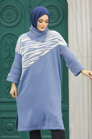 Neva Style - İndigo Blue Knitwear Muslim Tunic 20651IM - Thumbnail