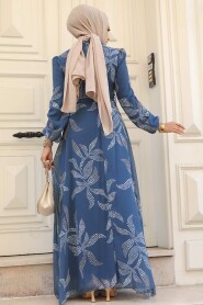  İndigo Blue Long Dress for Muslim Ladies 279310IM - 3