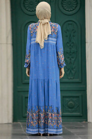  İndigo Blue Long Dress for Muslim Ladies 50095IM - 3