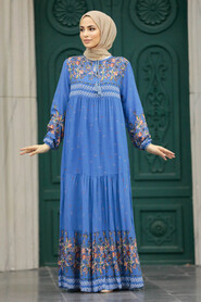  İndigo Blue Long Dress for Muslim Ladies 50095IM - 1