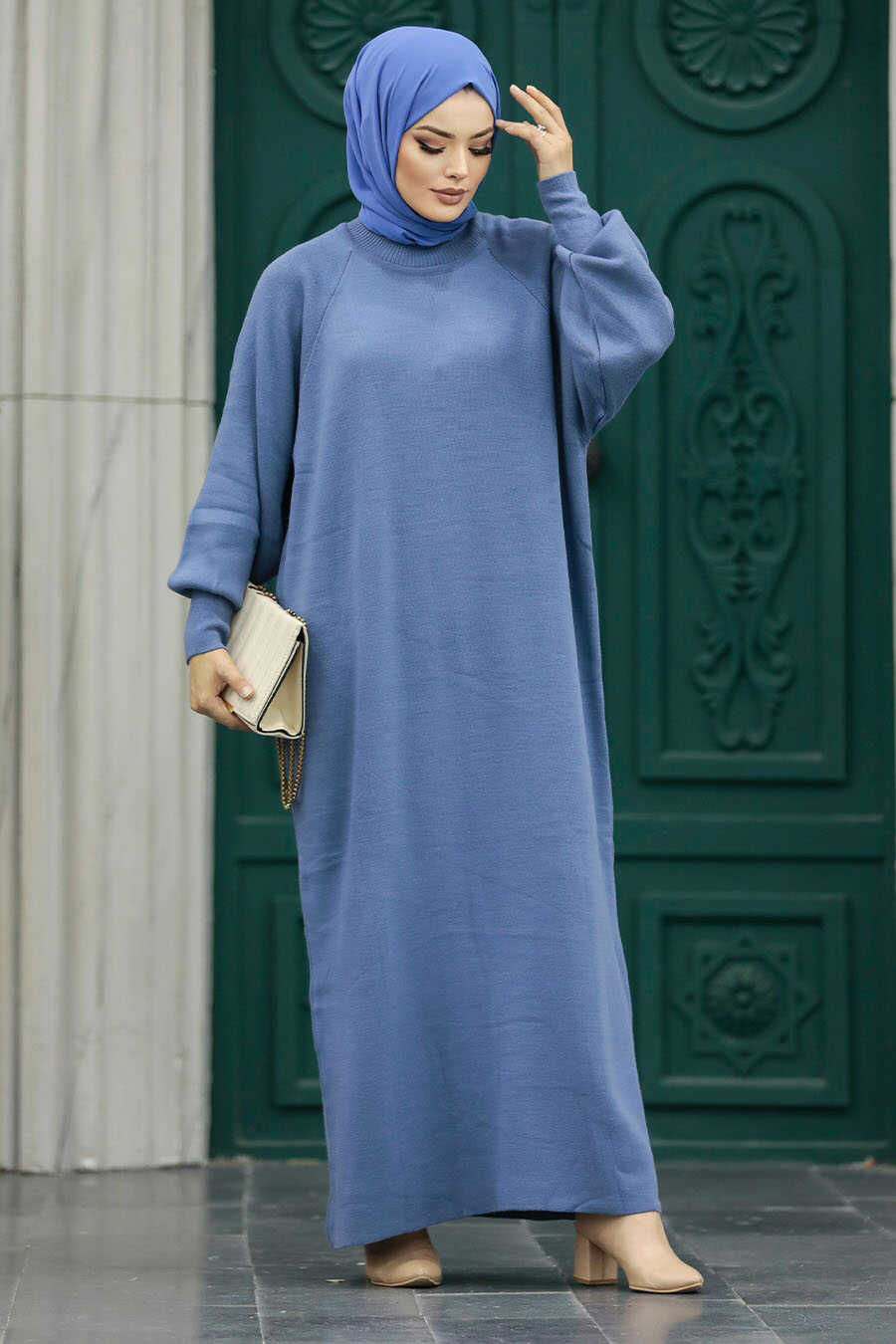Neva Style - İndigo Blue Long Knitwear Dress 34293IM
