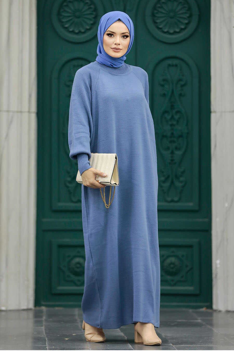 Neva Style - İndigo Blue Long Knitwear Dress 34293IM