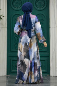  İndigo Blue Long Muslim Dress 33092IM - 3