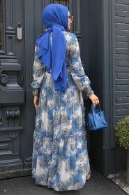  İndigo Blue Long Muslim Dress 33560IM - 4