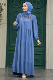  İndigo Blue Long Muslim Dress 8966IM - 1