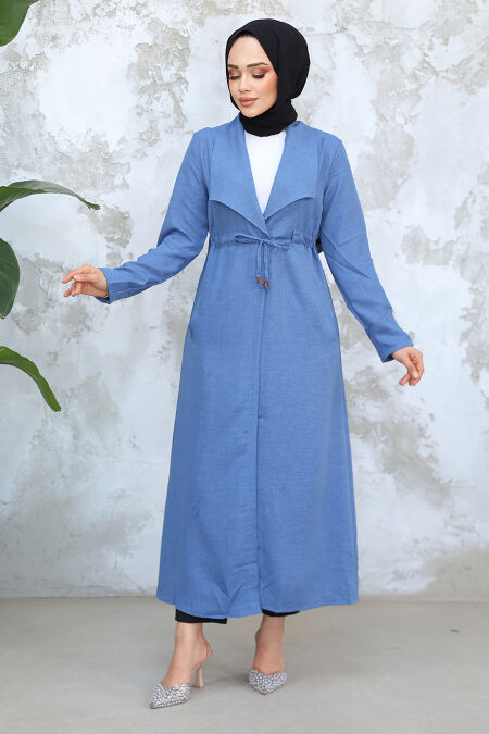  İndigo Blue Long Sleeve Coat 11341IM - NEVA STYLE