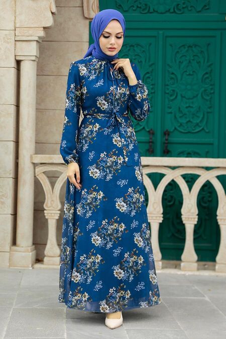  İndigo Blue Long Sleeve Dress 279082IM - NEVA STYLE