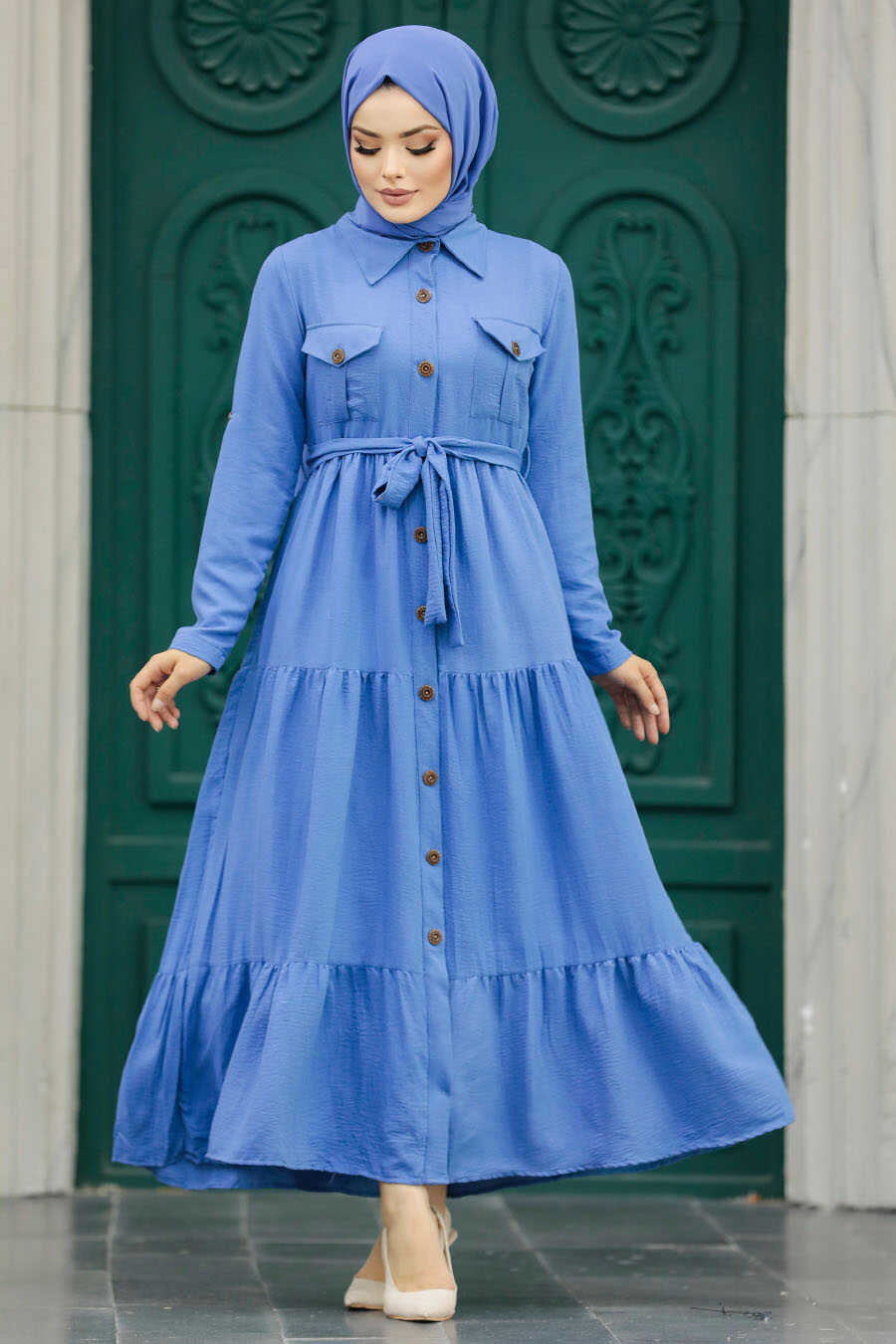 Neva Style - İndigo Blue Long Sleeve Dress 40971IM