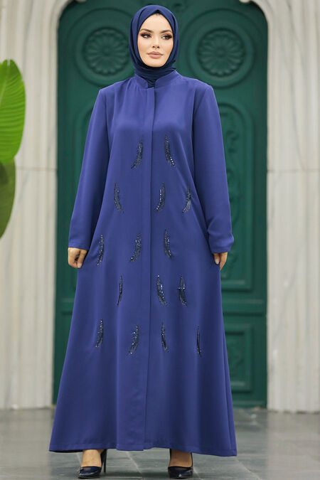 İndigo Blue Long Sleeve Turkısh Abaya 10106IM - NEVA STYLE