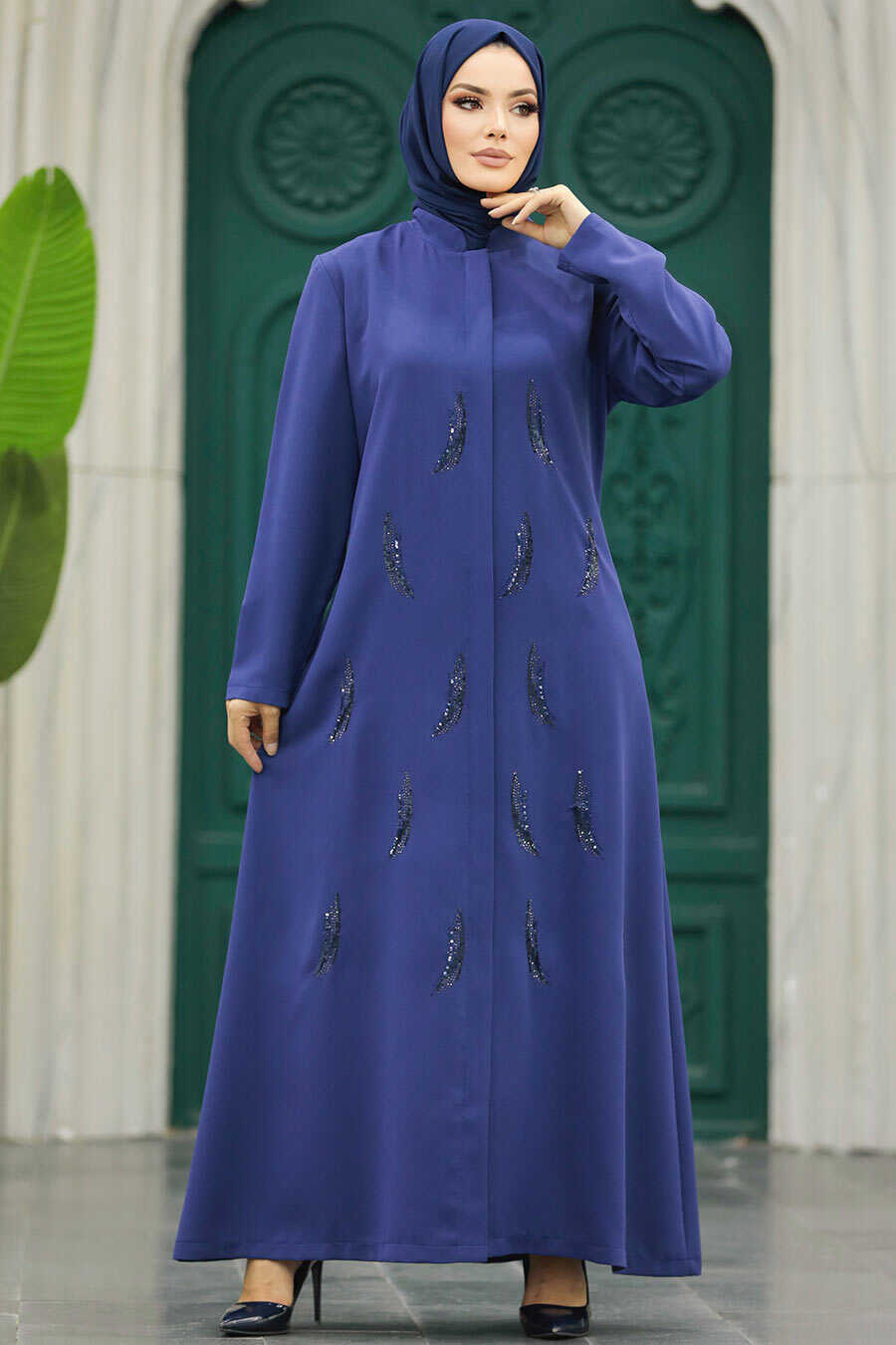 Neva Style - İndigo Blue Long Sleeve Turkısh Abaya 10106IM
