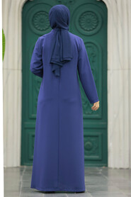 Neva Style - İndigo Blue Long Sleeve Turkısh Abaya 10106IM - Thumbnail