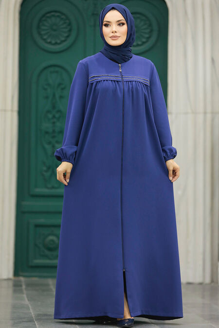  İndigo Blue Long Sleeve Turkısh Abaya 10533IM - NEVA STYLE
