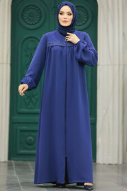  İndigo Blue Long Sleeve Turkısh Abaya 10533IM - 2