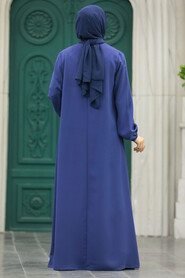  İndigo Blue Long Sleeve Turkısh Abaya 10533IM - 3