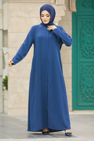 Neva Style - İndigo Blue Long Turkish Abaya 618IM - Thumbnail