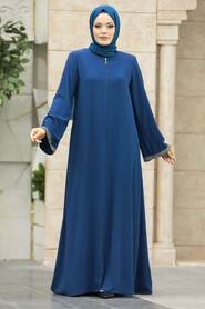 Neva Style - İndigo Blue Long Turkish Abaya 624IM - Thumbnail