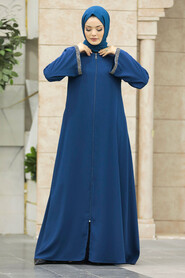 Neva Style - İndigo Blue Long Turkish Abaya 624IM - Thumbnail