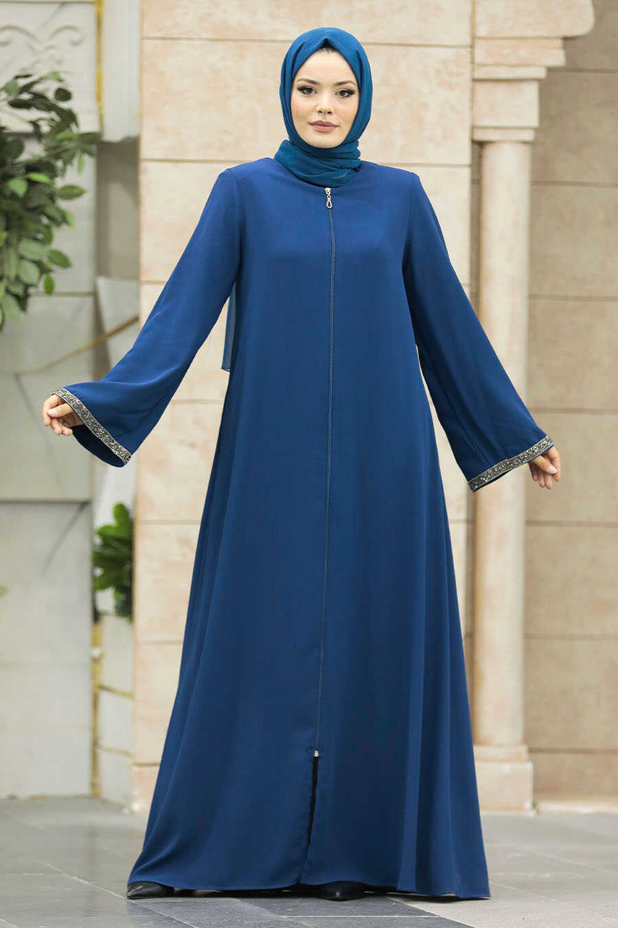 Neva Style - İndigo Blue Long Turkish Abaya 624IM