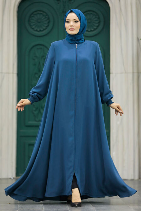  İndigo Blue Long Turkish Abaya 62536IM - NEVA STYLE