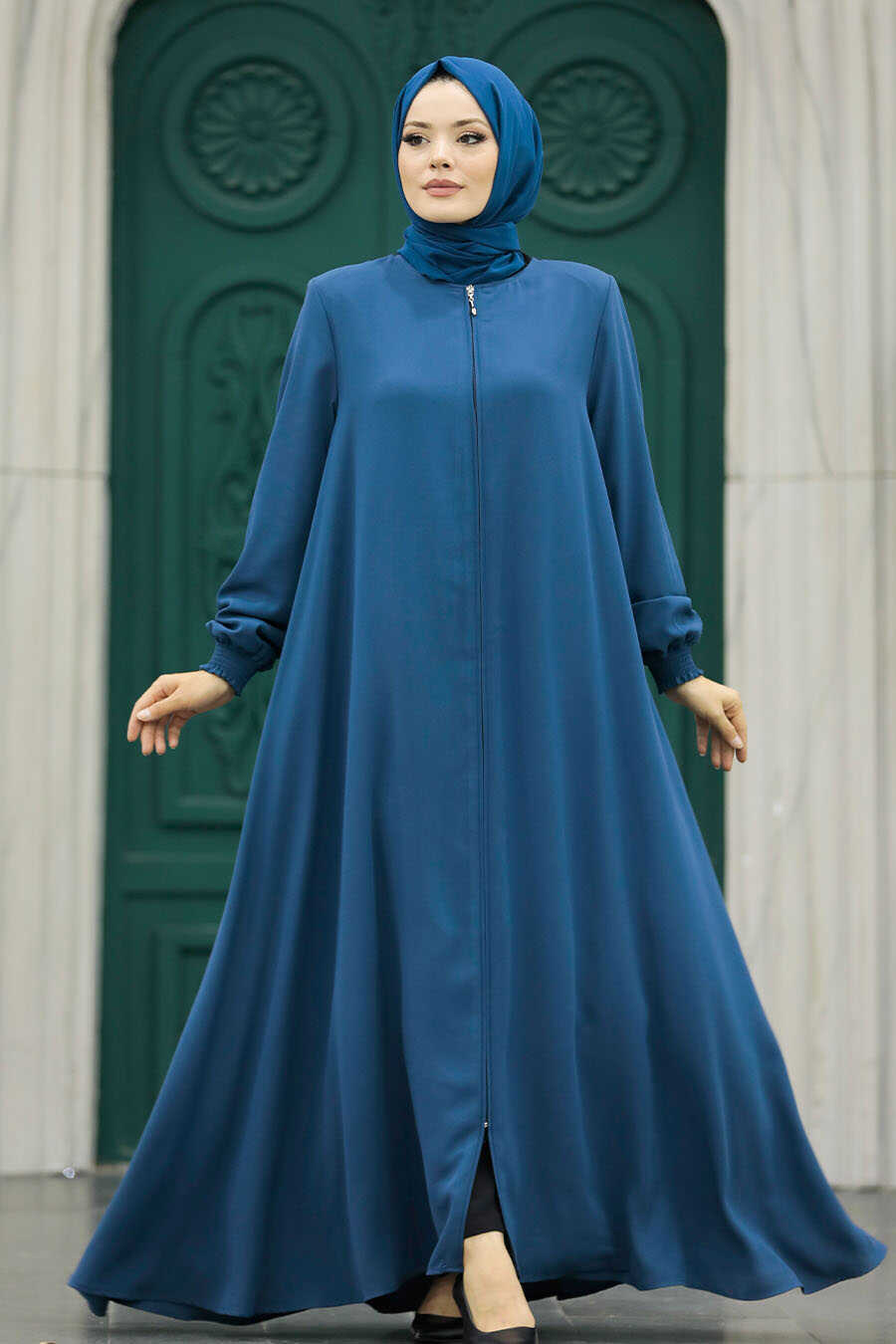 Neva Style - İndigo Blue Long Turkish Abaya 62536IM