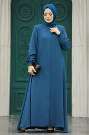 Neva Style - İndigo Blue Long Turkish Abaya 62536IM - Thumbnail