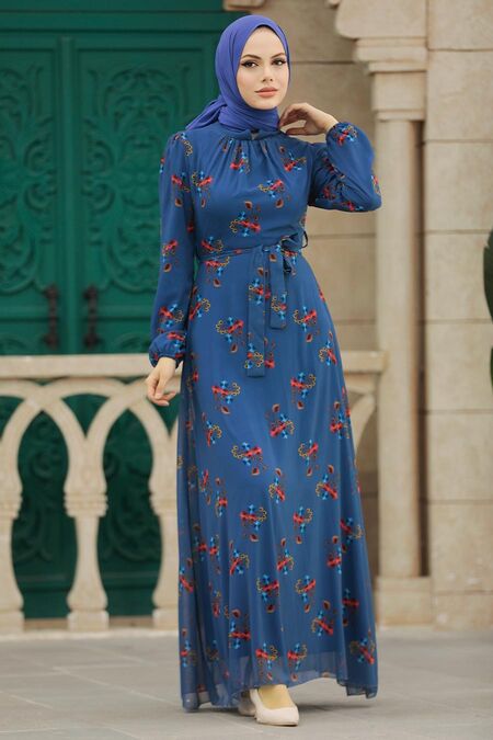  İndigo Blue Modest Dress 27935IM - NEVA STYLE