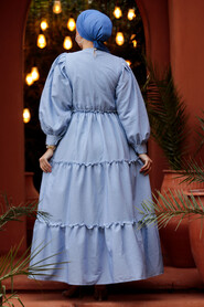 Neva Style - İndigo Blue Modest Maxi Dress 30252IM - 4