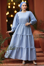 Neva Style - İndigo Blue Modest Maxi Dress 30252IM - 2