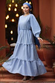 Neva Style - İndigo Blue Modest Maxi Dress 30252IM - 3