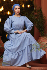 Neva Style - İndigo Blue Modest Maxi Dress 30252IM - 1