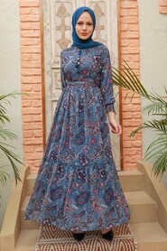  İndigo Blue Muslim Dress 3356IM - 2