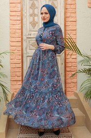  İndigo Blue Muslim Dress 3356IM - 3