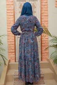  İndigo Blue Muslim Dress 3356IM - 6