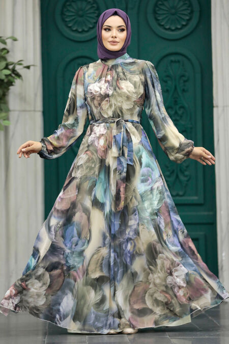  İndigo Blue Muslim Long Dress Style 30058IM - NEVA STYLE