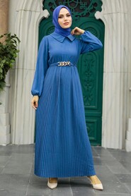  İndigo Blue Muslim Long Dress Style 34320IM - 1