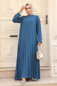  İndigo Blue Muslim Long Dress Style 76840IM - 3