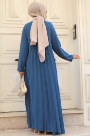  İndigo Blue Muslim Long Dress Style 76840IM - 4