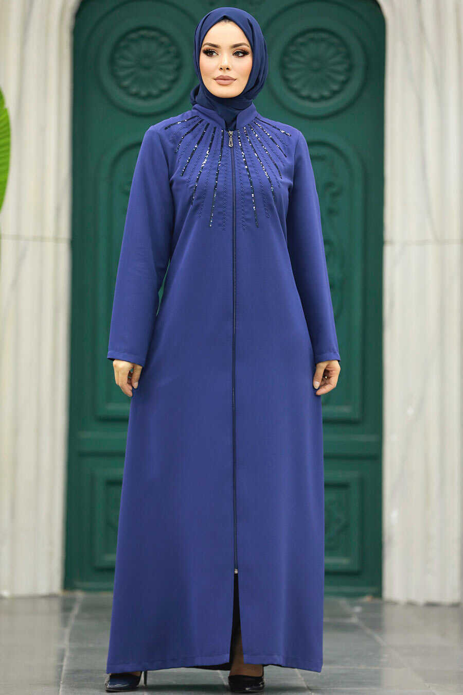 Neva Style - İndigo Blue Muslim Turkish Abaya 10077IM