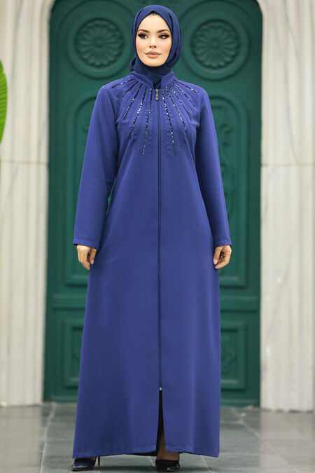  İndigo Blue Muslim Turkish Abaya 10077IM - NEVA STYLE