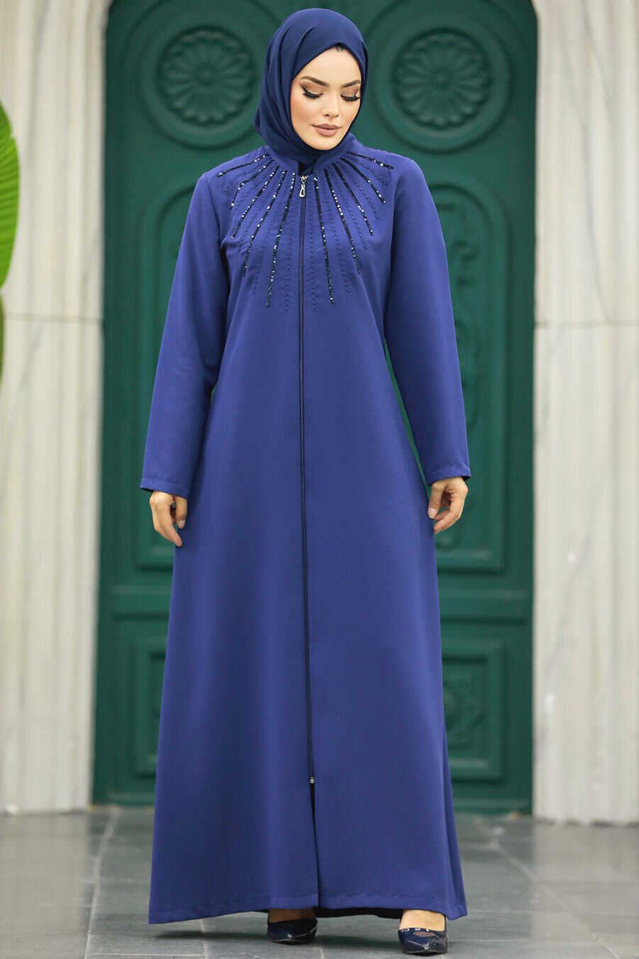 Neva Style - İndigo Blue Muslim Turkish Abaya 10077IM