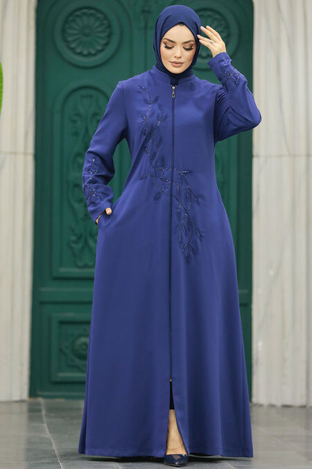  İndigo Blue Muslim Turkish Abaya 20952IM - NEVA STYLE