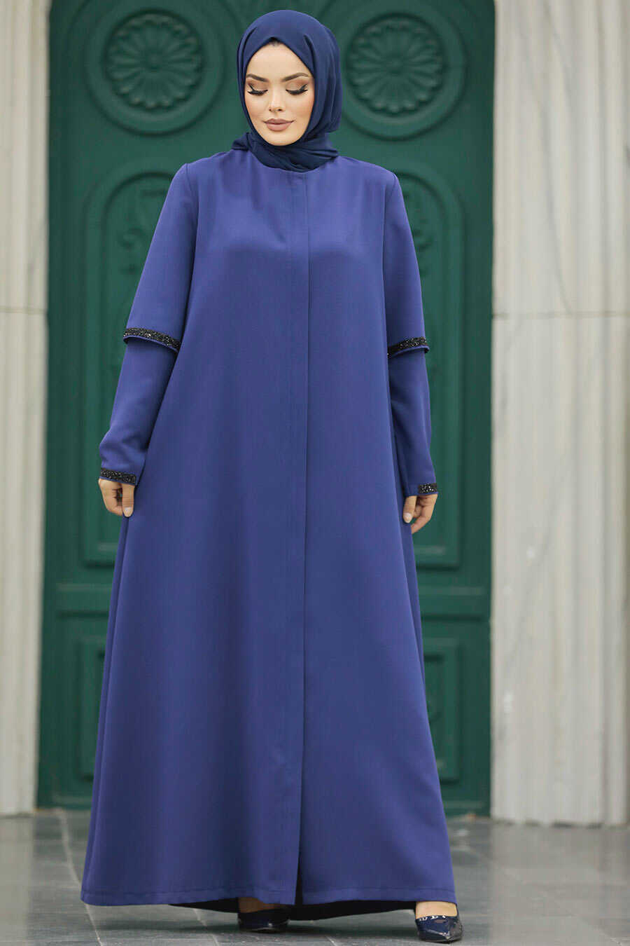Neva Style - İndigo Blue Plus Size Turkish Abaya 10091IM