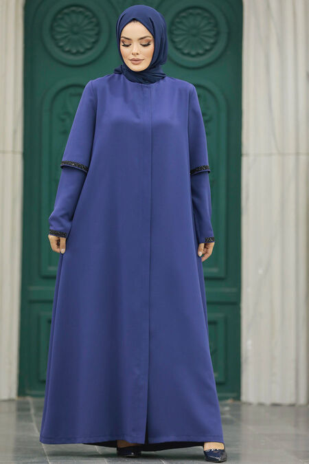  İndigo Blue Plus Size Turkish Abaya 10091IM - NEVA STYLE