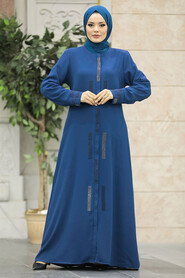  İndigo Blue Plus Size Turkish Abaya 616IM - 2