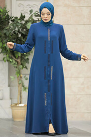  İndigo Blue Plus Size Turkish Abaya 616IM - 1