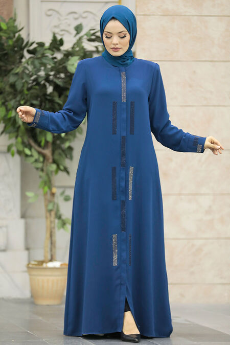  İndigo Blue Plus Size Turkish Abaya 616IM - NEVA STYLE