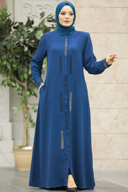  İndigo Blue Plus Size Turkish Abaya 616IM - 3