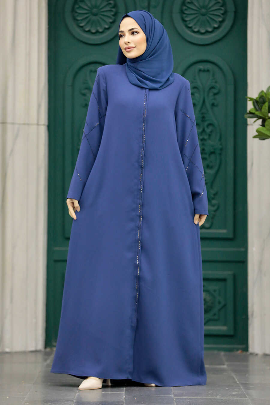 Neva Style - İndigo Blue Plus Size Turkish Abaya 625IM