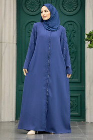 Neva Style - İndigo Blue Plus Size Turkish Abaya 625IM - Thumbnail