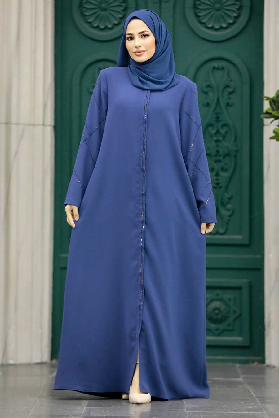 Neva Style - İndigo Blue Plus Size Turkish Abaya 625IM